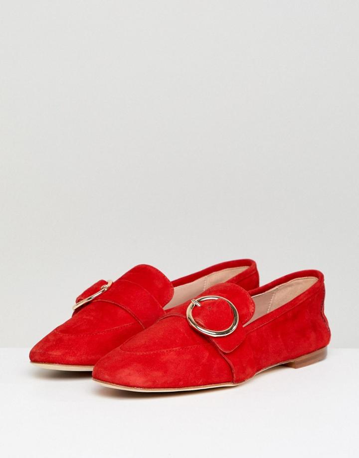 Kurt Geiger Red Suede Circle Buckle Loafers - Red