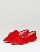 Kurt Geiger Red Suede Circle Buckle Loafers - Red