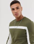 Asos Design Long Sleeve T-shirt With Color Block Panels In Green - Green