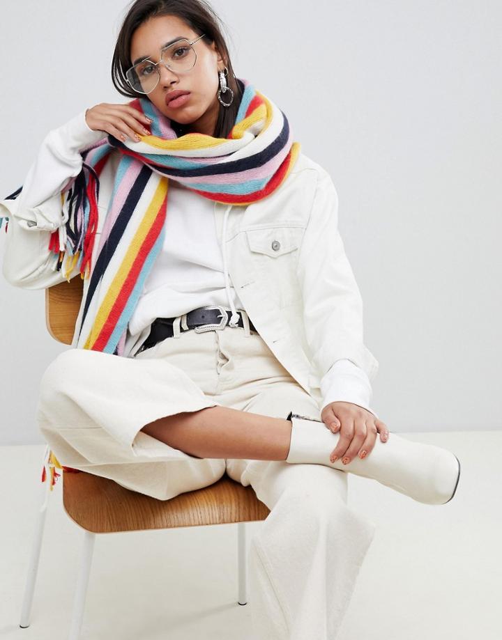 Asos Design Oversized Scarf In Rainbow Stripe - Multi