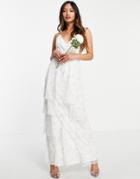 Vila Bridal Cami Smock Dress With Tiered Skirt In Light Floral-white