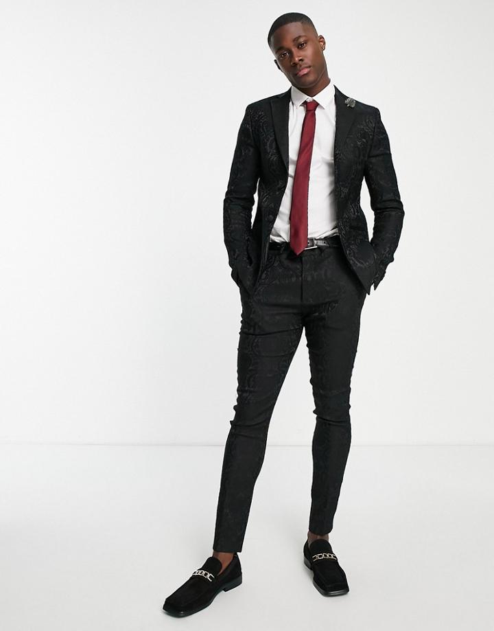 Bolongaro Trevor Wedding Textured Skinny Fit Tuxedo Suit Pants-black