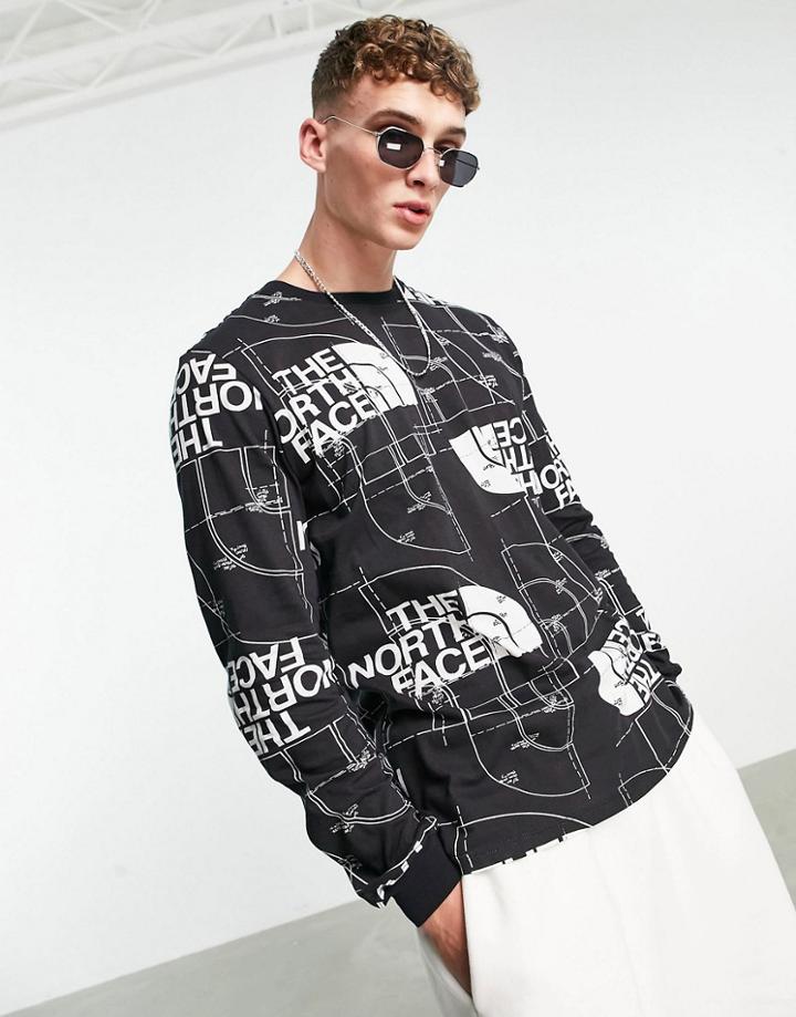 The North Face Half Dome Aop Long Sleeve T-shirt In Black