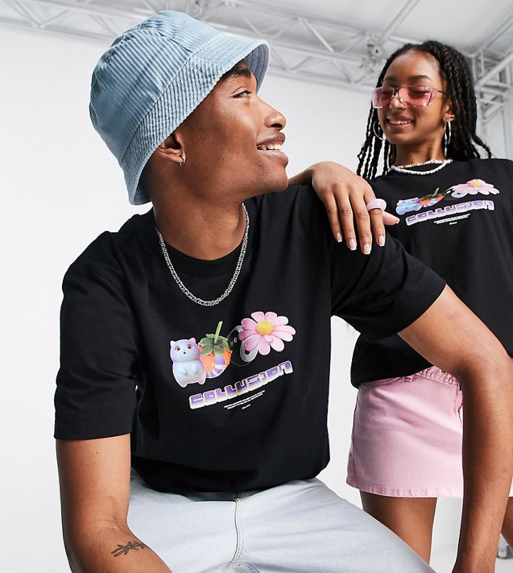 Collusion Unisex Printed T-shirt-black