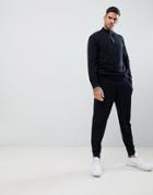 Asos Design Tracksuit Half Zip Sweatshirt/slim Joggers In Black Pique - Black