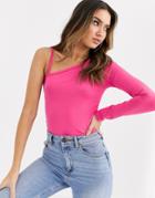 Asos Design Top With One Shoulder Strap Detail In Pink-black