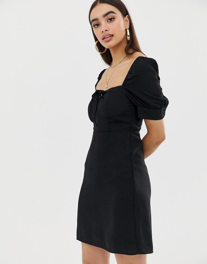 Fashion Union Square Neck Tea Dress - Black