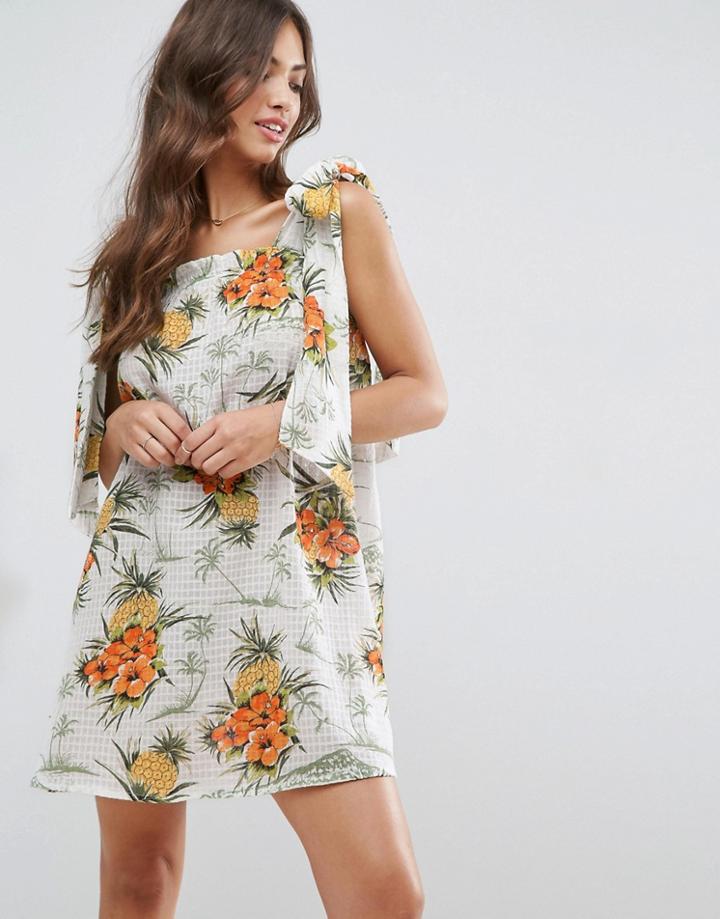 Asos Vintage Tropical Print Sundress With Tie Straps - Multi