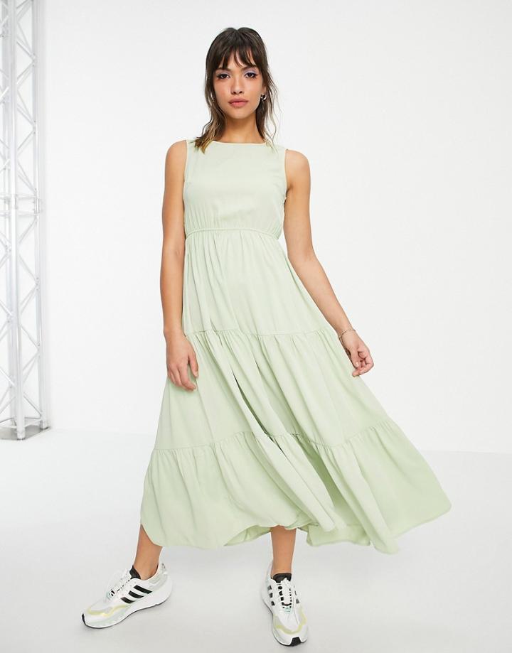 Urban Threads Tiered Midi Dress In Mint Green