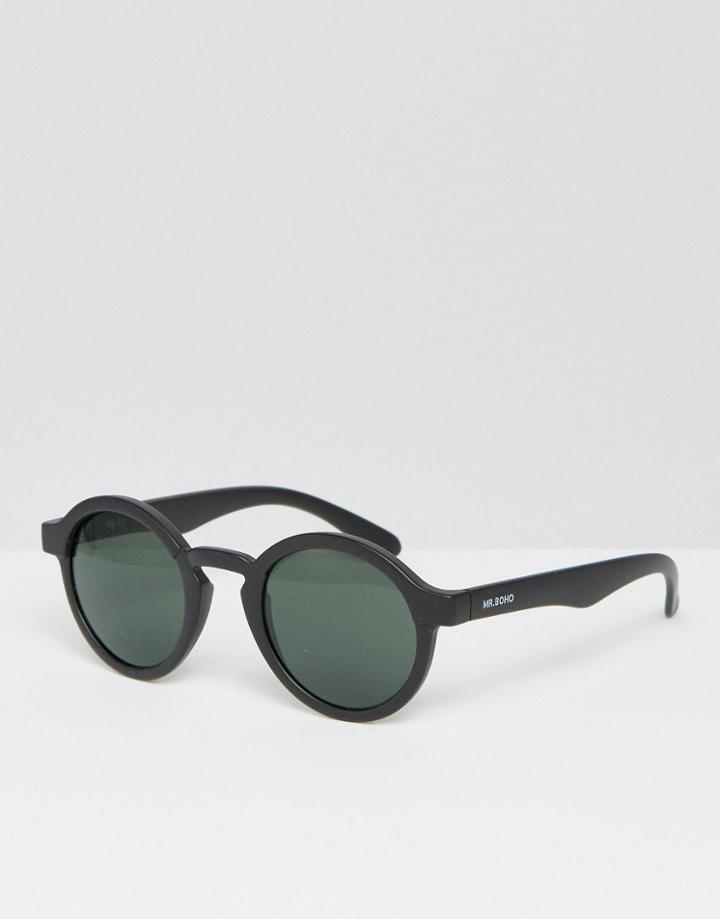 Mr. Boho Round Sunglasses Dalston In Matte Black With Classical Lenses Made In Italy - Black
