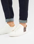 Pull & Bear White Sneaker With Burgundy Stripe - White