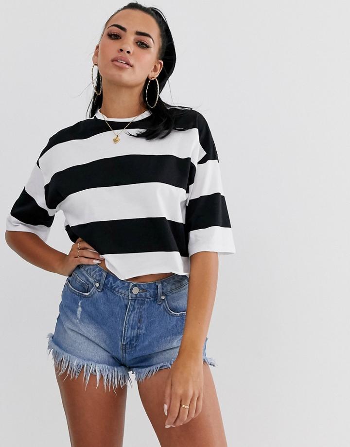 Asos Design Oversized Crop T-shirt In Stripe-multi