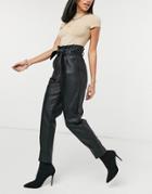 Asos Design Leather Look Tie Waist Peg Pant In Black