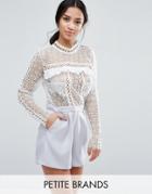 True Decadence Petite Lace Top Romper With Eyelet Detail - Multi