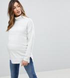 Asos Maternity Sweater With High Neck And Stripe Ripple Stitch - Cream