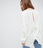 Prettylittlething Open Back Tie Detail Sweater - Cream