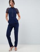 Little Mistress Lace Detail Jumpsuit-navy