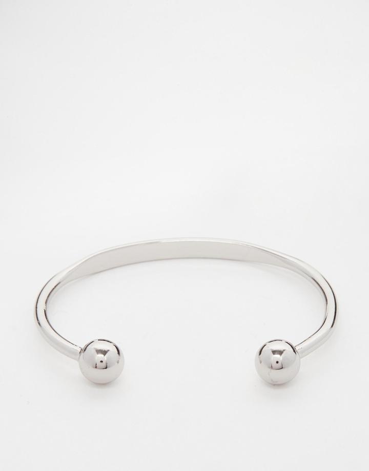 Asos Double Ball Open Cuff Bracelet - Rhodium