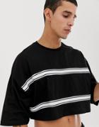 Asos Design Oversized Cropped T-shirt With Taping In Black