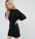 Asos Petite 80s Button Through Mini Dress - Black