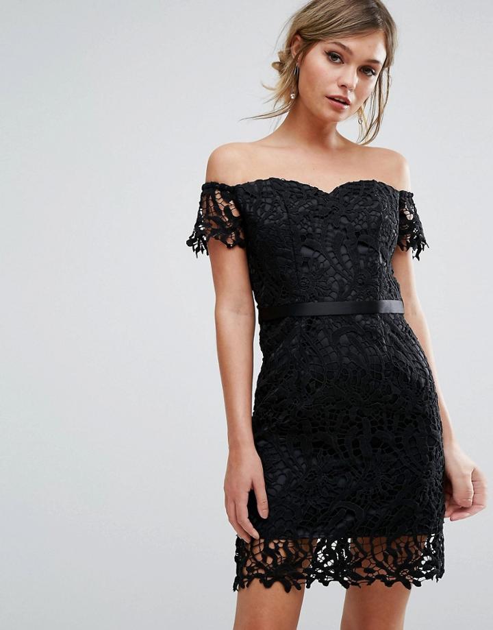 Chi Chi London Lace Bandeu Mini Dress With Sweetheart Neck-black
