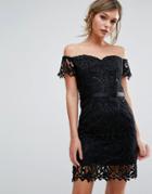 Chi Chi London Lace Bandeu Mini Dress With Sweetheart Neck-black