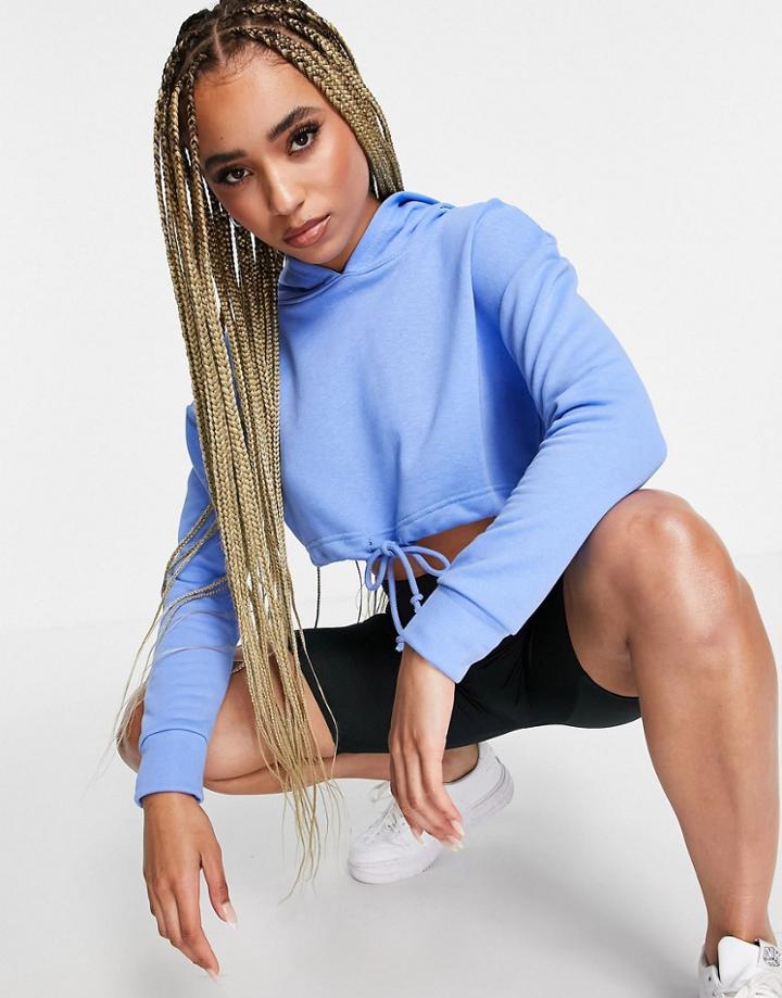 Naanaa Coordinating Cropped Drawstring Hoodie In Blue-blues