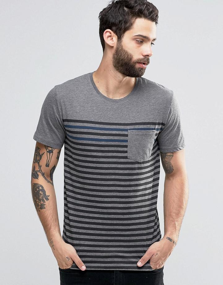 Only & Sons T-shirt With Fine Breton Stripe - Gray
