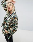Asos Jacket With Bow Sleeve In Camo Print - Green