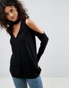 Asos Top With Choker Detail And Cold Shoulder - Black