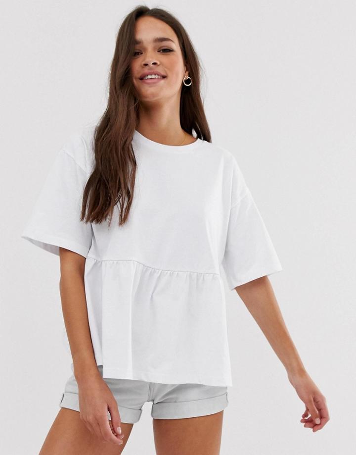 Asos Design Smock Top With High Low Hem-white