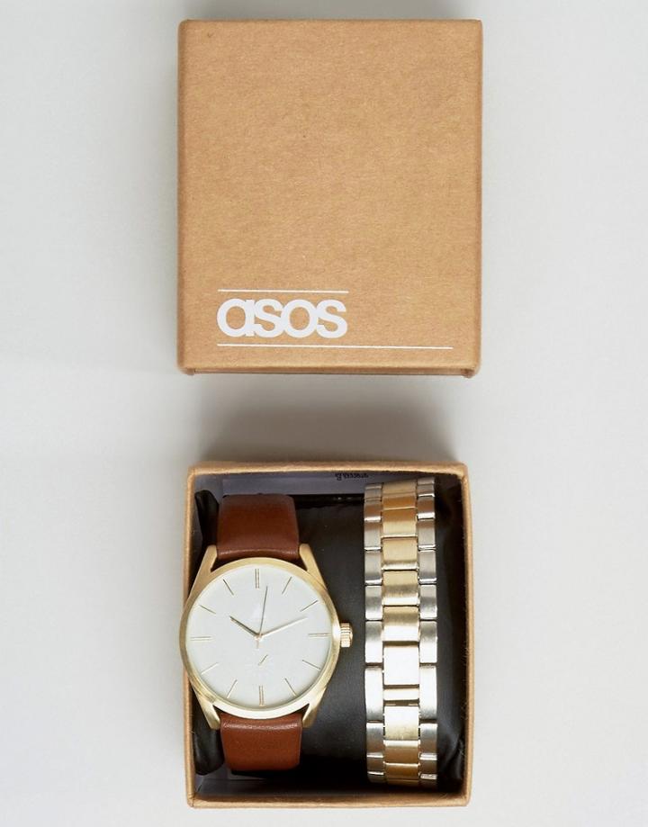 Asos Interchangeable Bracelet Watch In Silver And Gold - Gold