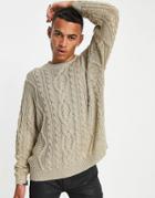 Asos Design Cable Knit Sweater In Metallic Gold