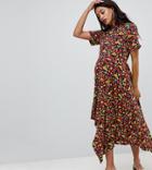 Asos Design Maternity Exclusive Tea Dress With Asymmetric Hem In Floral Print - Multi