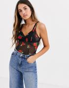 Nobody's Child Cami Body In Rose Mesh-red
