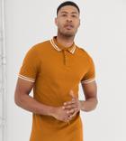 Asos Design Tall Tipped Pique Polo Shirt In Tan - Brown