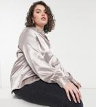 In The Style Plus Exclusive Satin Oversized Shirt In Mushroom-grey
