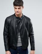 Armani Jeans Faux Leather Biker Jacket Slim Fit In Black - Black