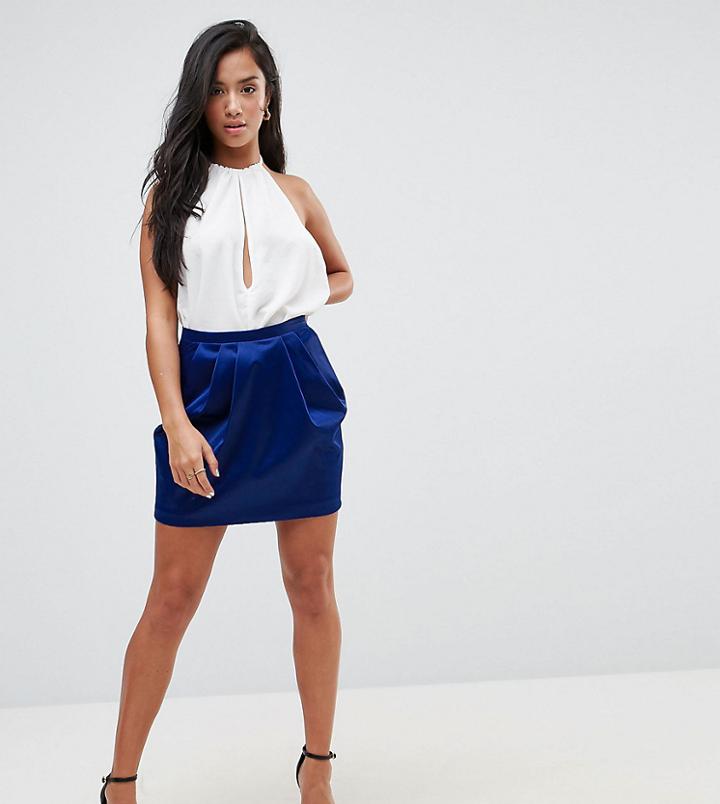 Asos Design Petite Tulip Satin Mini Skirt-blue