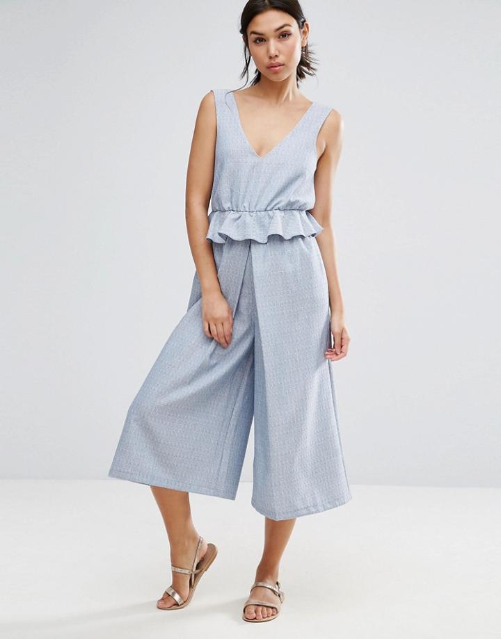 Asos Jumpsuit With Peplum And Pleated Leg Detail - Blue