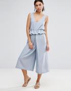 Asos Jumpsuit With Peplum And Pleated Leg Detail - Blue
