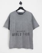 The Couture Club Oversized T-shirt In Acid Wash Gray With Gothic Heart Back Print