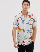 Asos Design Regular Shirt With Nautical Flag Print - White