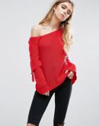 Asos Chunky Sweater With Off Shoulder And D Ring - Red