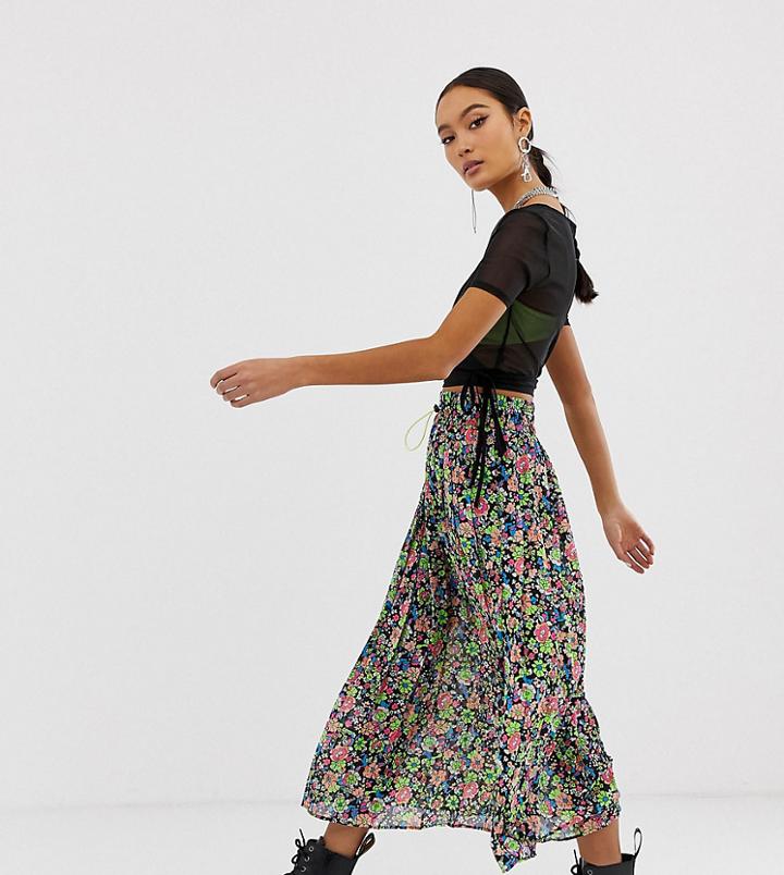 Collusion Sheer Pleated Printed Skirt - Multi