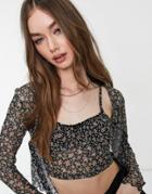 Asos Design Cardigan And Tank In Mesh Floral - Part Of A Set-black