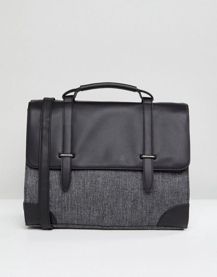 Asos Satchel In Faux Leather And Contrast Gray Panel - Gray