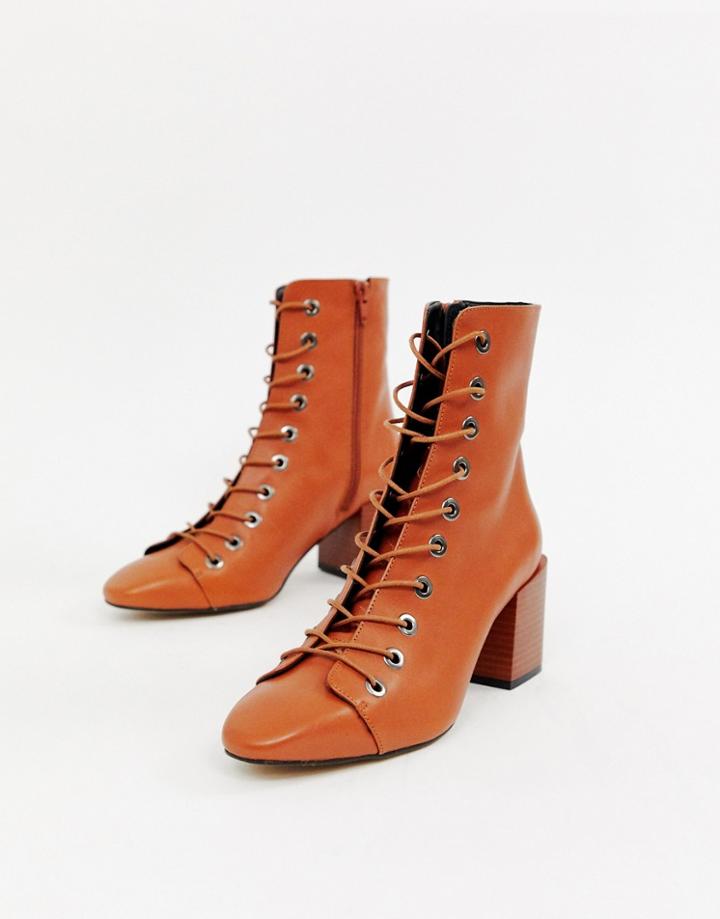 Asos Design Rowena Leather Lace Up Boots - Tan