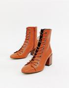 Asos Design Rowena Leather Lace Up Boots - Tan