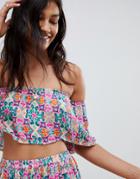 Asos Design Frill Beach Two-piece Top In Mosaic Tile - Multi